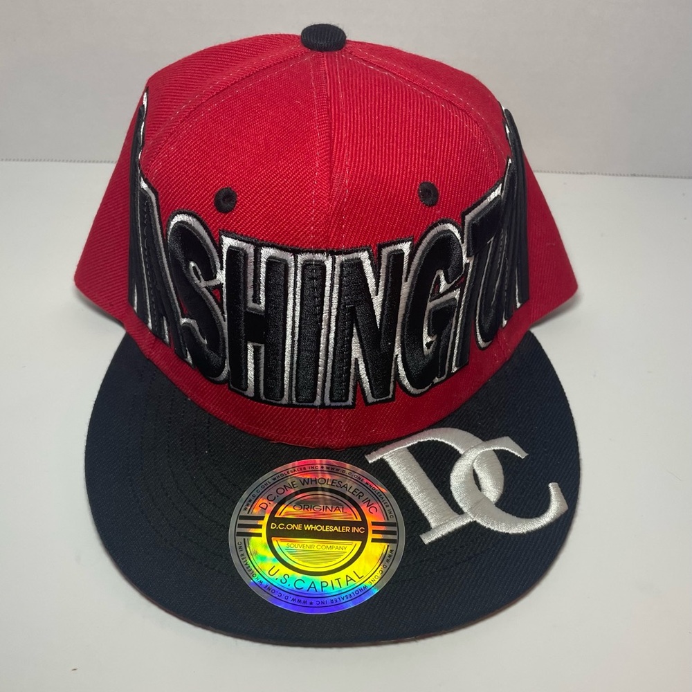 New Embroidered Washington DC SnapBack Hat Red Black